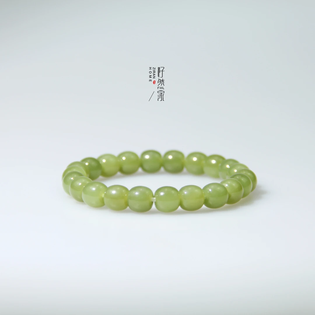 天然新疆和田玉若羌黄口手串单圈老型珠9mm（多样性发其一）