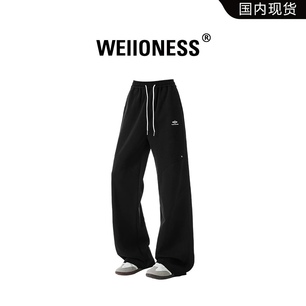 WEIIONESS美式潮流休闲裤男士春秋季印花宽松阔腿卫裤百搭长裤子