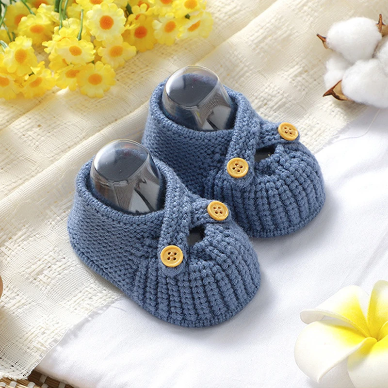 纯手工纯色可爱针织婴儿鞋男女宝宝学前鞋毛线针织地板袜室内袜鞋