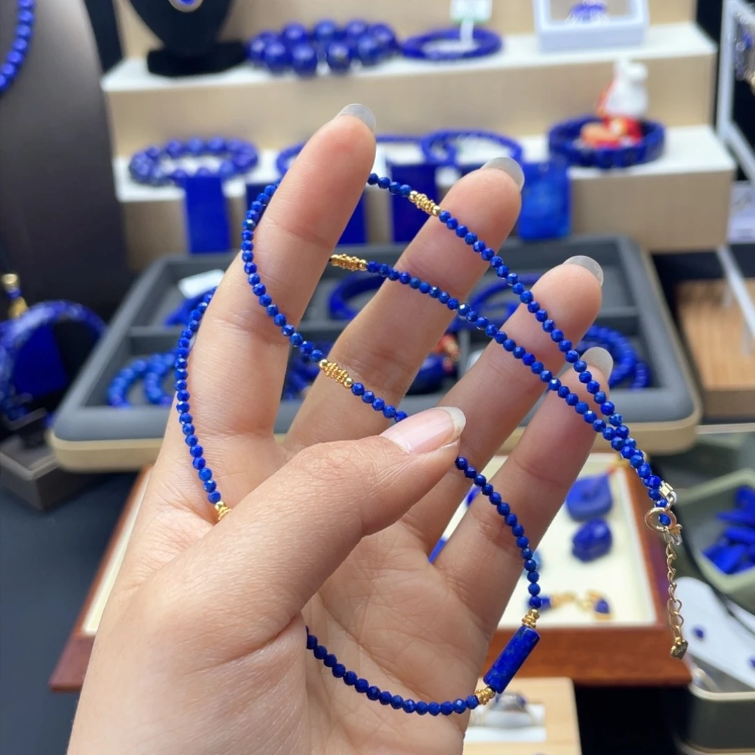 银S925镀金镶嵌青金石项链