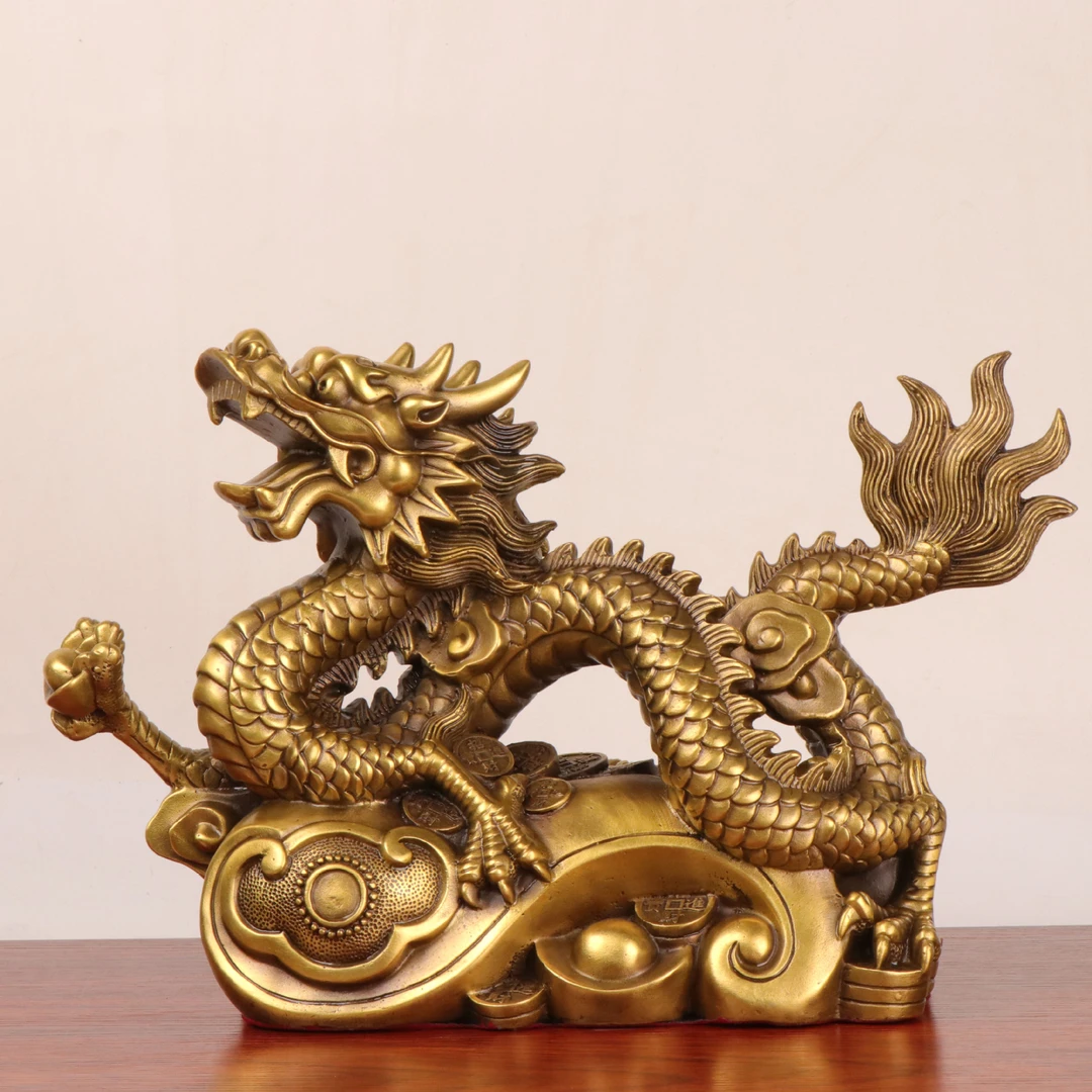 【师傅推荐】黄铜金钱汉龙摆件家居办公铜龙摆件如意龙聚财镇家收藏
