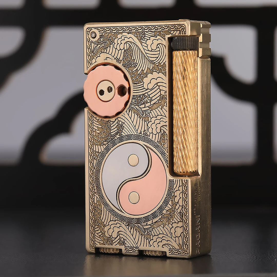 震麟太极八卦图紫铜镶嵌短款双油仓黄铜侧滑煤油打火机