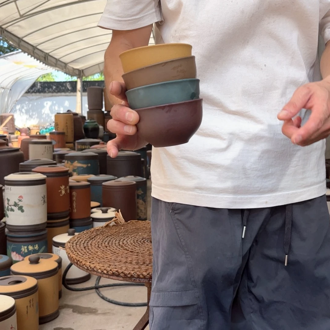 紫砂茶叶罐四色紫砂杯