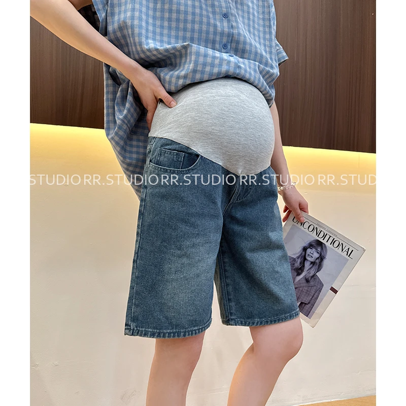 孕妇装夏装直筒宽松牛仔裤时尚显瘦托腹裤外穿休闲五分裤DY2072