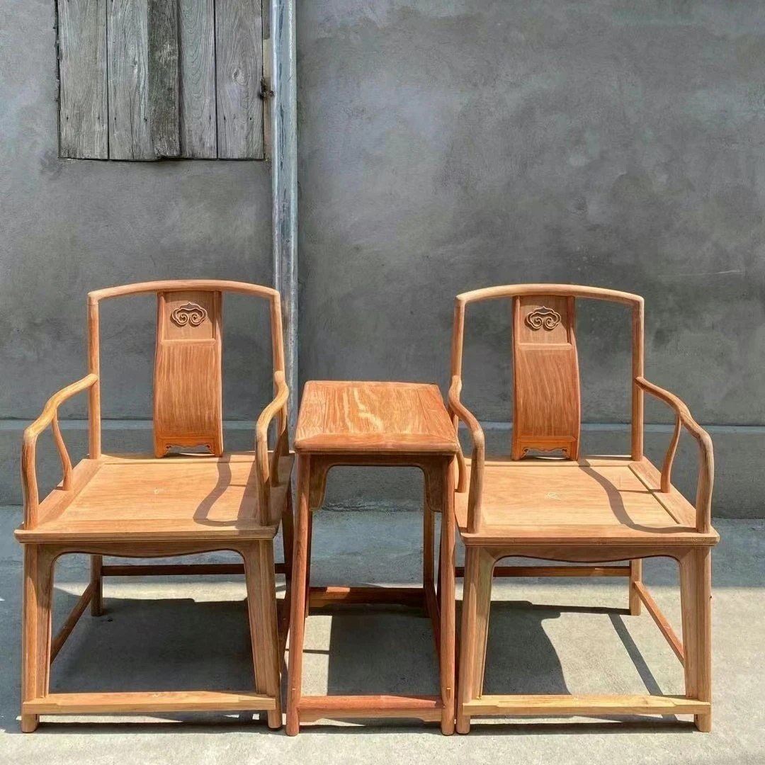 缅花大果紫檀书椅南宫椅三件套，适用于客厅书房阳台休闲椅靠背椅