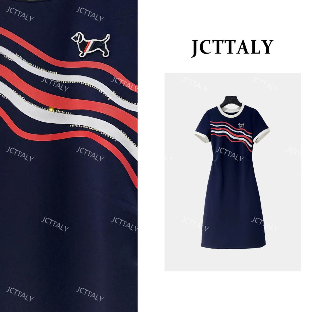 【小航】2025夏季新款波浪小狗收腰连衣裙女JC-A3487