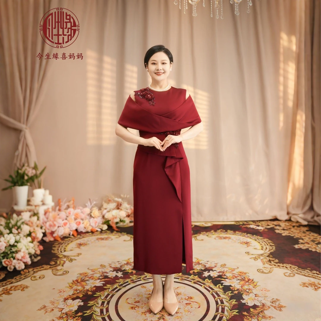 【今生缘】6号店洋气夏季气质显瘦红色修身婚宴婚礼喜妈妈礼服
