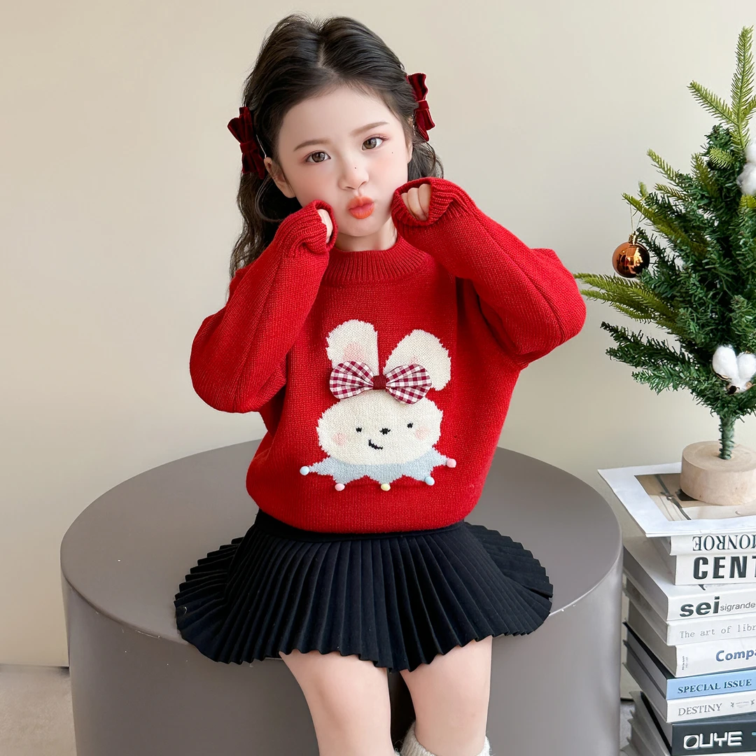 女童卡通毛衣儿童时髦洋气加厚针织衫小女孩宝宝秋冬装2025新款潮