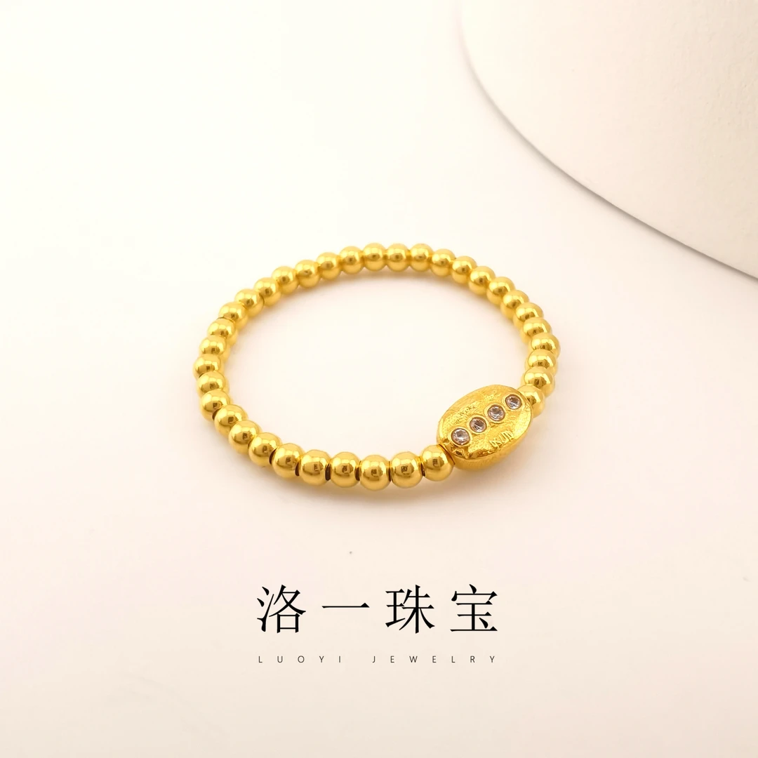 【洛一珠宝】18K金2mm金珠设计款指环金指圈金戒指恶魔之眼