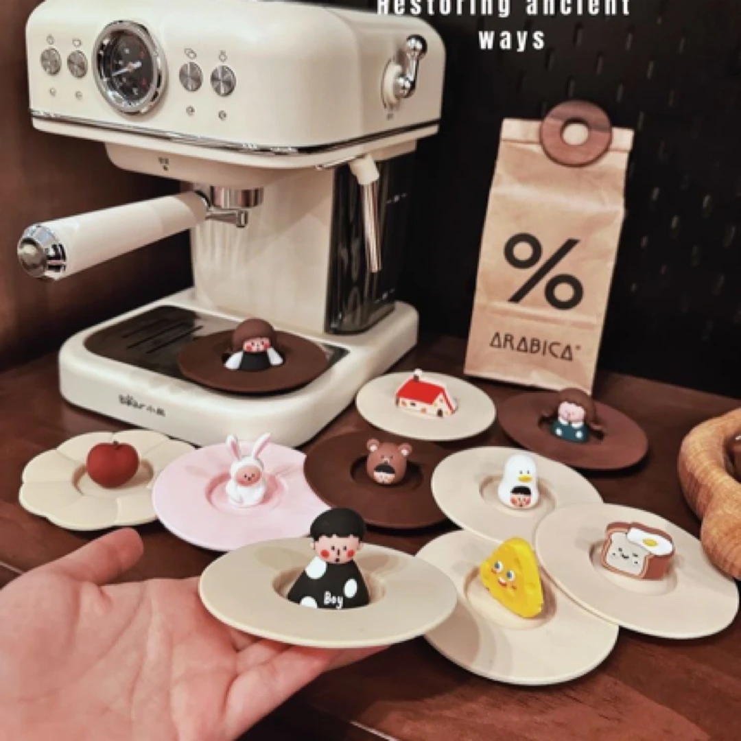 卡通可爱立体硅胶杯盖创意防尘防漏大口径玻璃杯盖