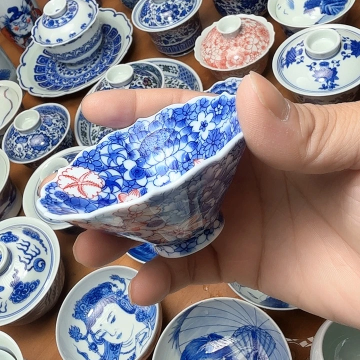 陶手绘斗笠杯万花福利款