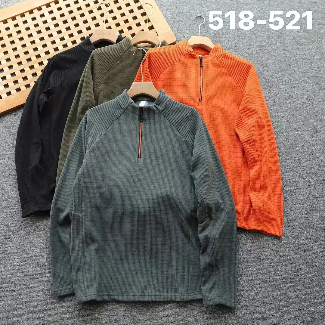 【518-521】户外狠货!锁温保暖方格一体绒保暖秋冬半拉链长袖抓绒衣