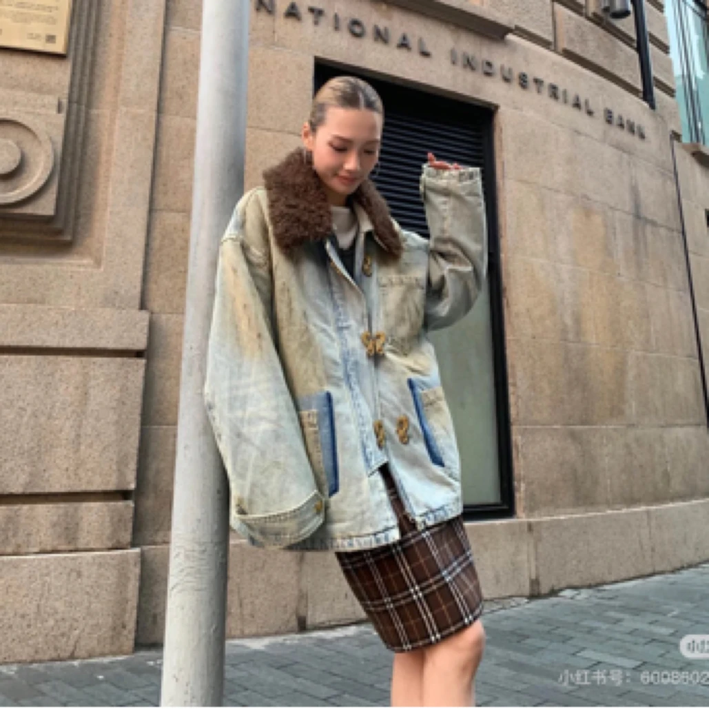 FORDARE 蝴蝶勾 毛领 脏脏棉服外套