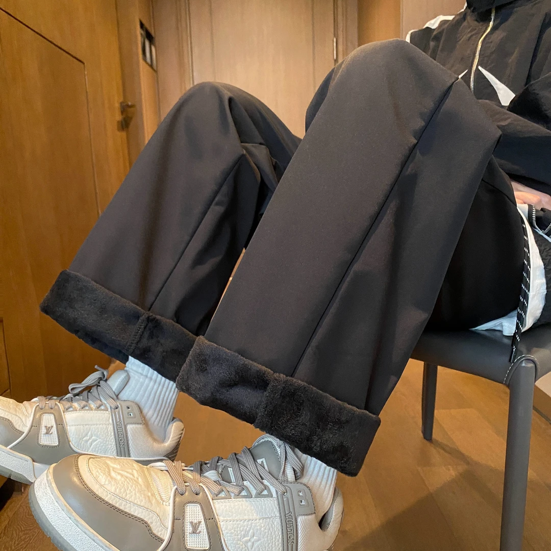 冲锋裤防水男士休闲裤秋冬季2025新款加绒美式宽松直筒工装裤子潮