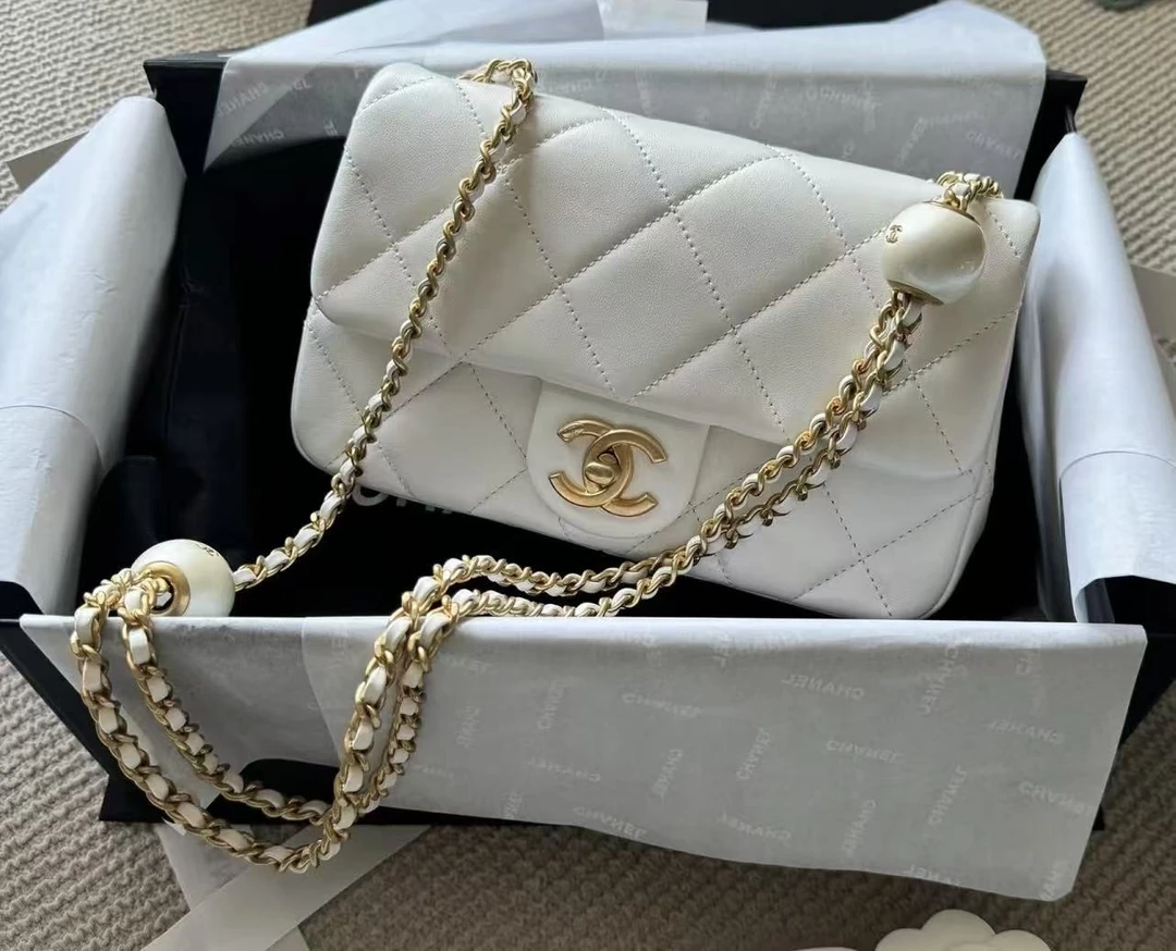 99新 Chanel/香奈儿 24S白金双珍珠盖包/18082860