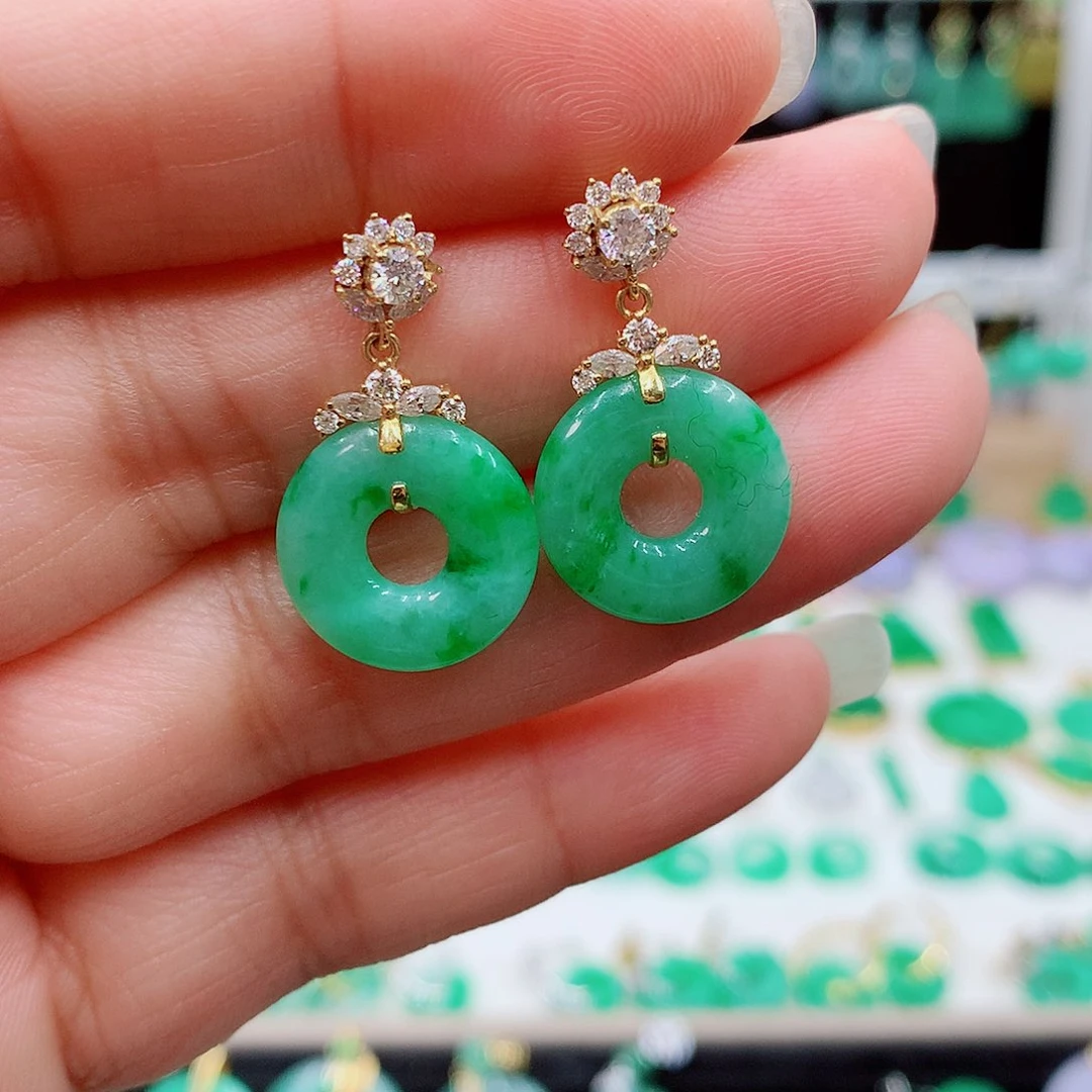 翡翠耳饰18K金镶嵌高****?