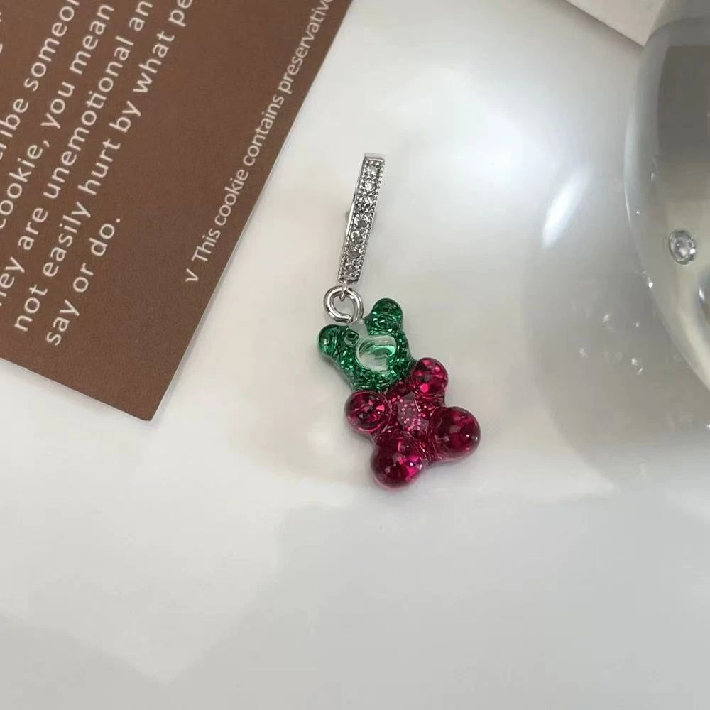铜合金吊坠 【CH原单】权志龙款红色拼色细闪小熊吊坠百搭叠戴N033