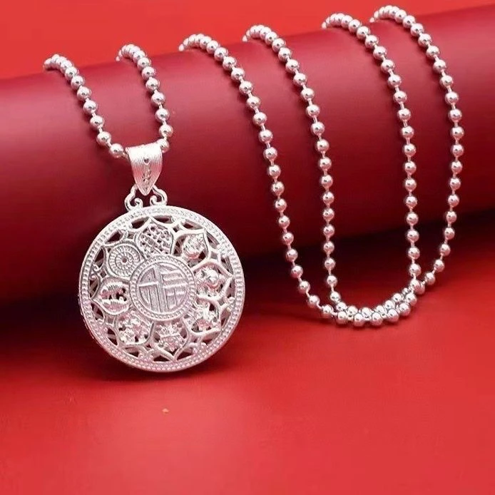 坠链均足银 隔壁小林子同款足银999八宝罗盘佛珠套项链男女福字款