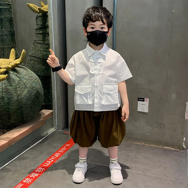 儿童装男童夏装衬衫套装2025新款痞帅气男孩夏季宝宝潮酷时髦短袖
