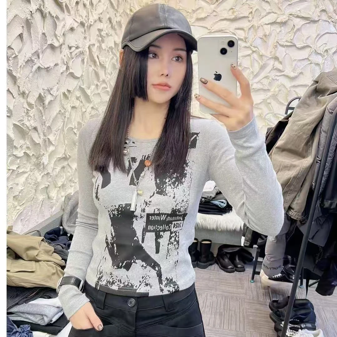 灰黑  圆领印花T恤