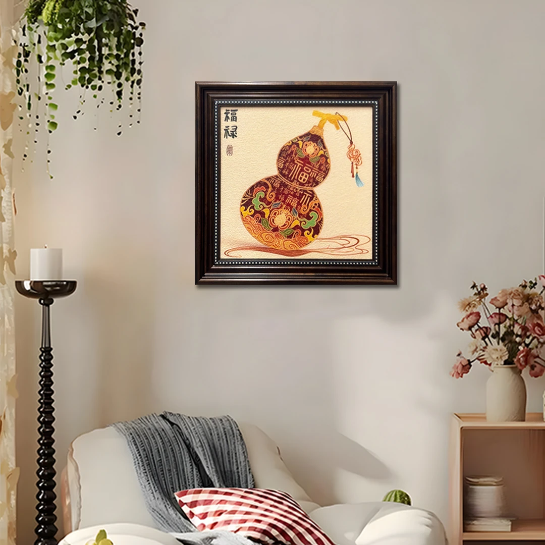 现代葫芦装饰画新中式竖版福字壁画背景墙进门正对墙挂画葫芦4040