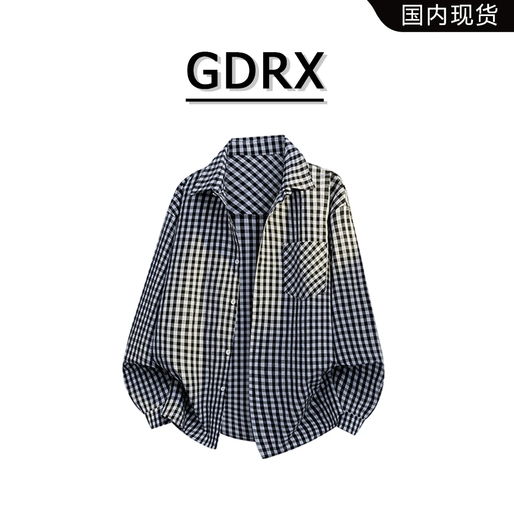GDRX美式格纹衬衫男款2025春秋季新款长袖休闲外穿衬衣服外套男装