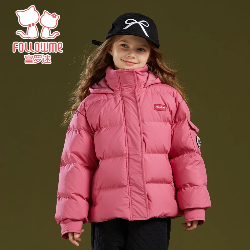 尺码110-165  新品女童中长款羽绒服保暖连帽外套F4D6806Y