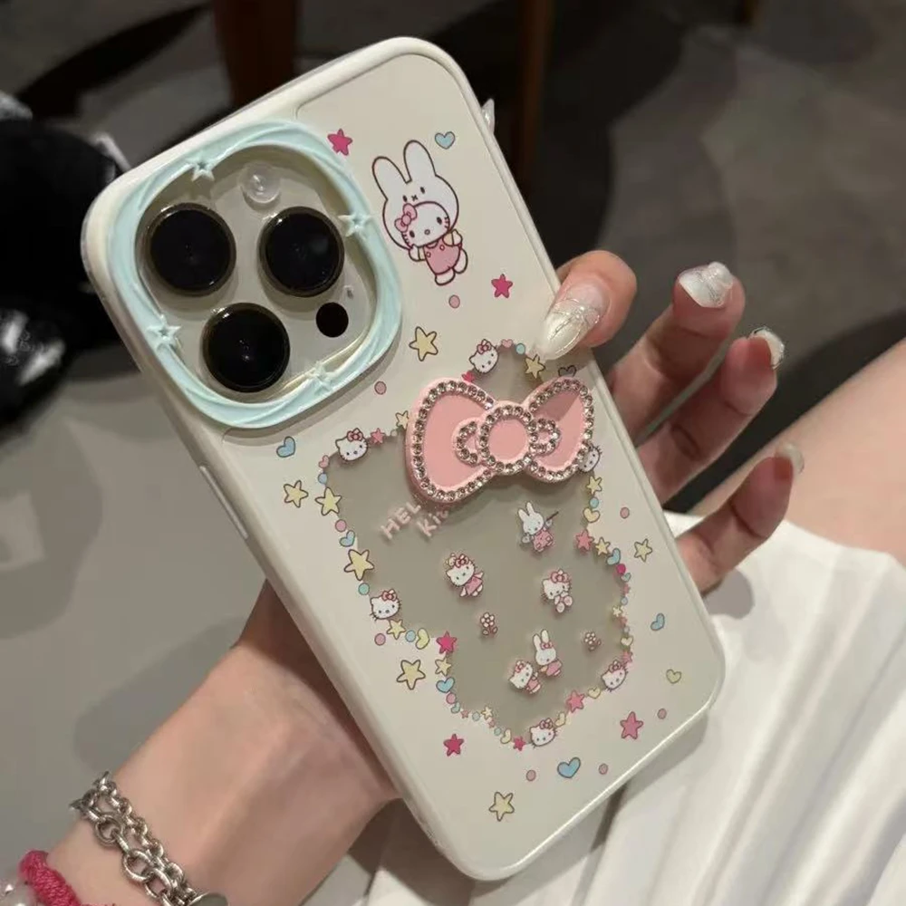 卡通波点星星kt猫适用iPhone16promax手机壳15少女心14可爱13新款
