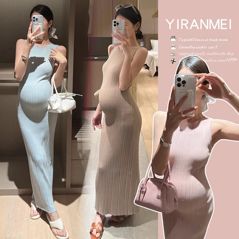 孕妇连衣裙2025夏季新款韩版时尚修身坑条设计感显瘦减龄连衣裙
