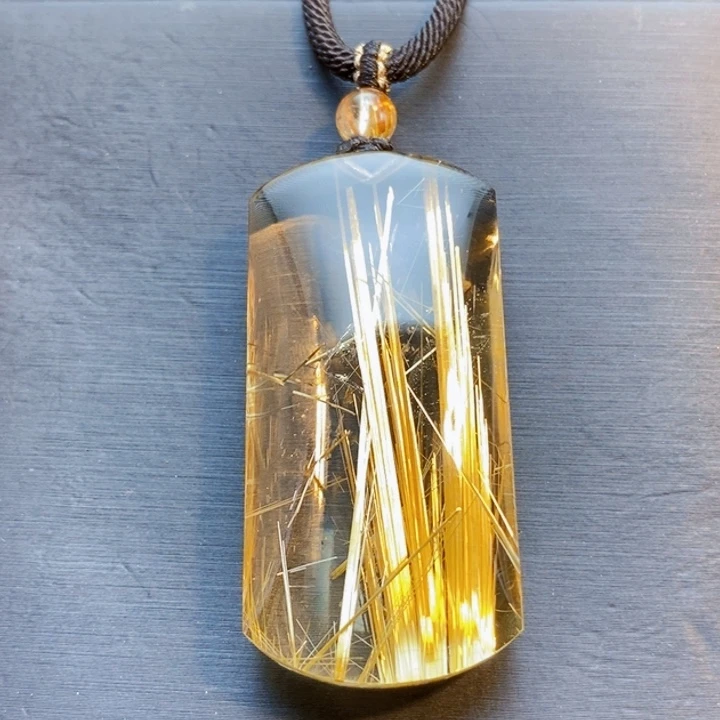 颈饰未镶嵌发晶天然白体黄钛晶无事牌