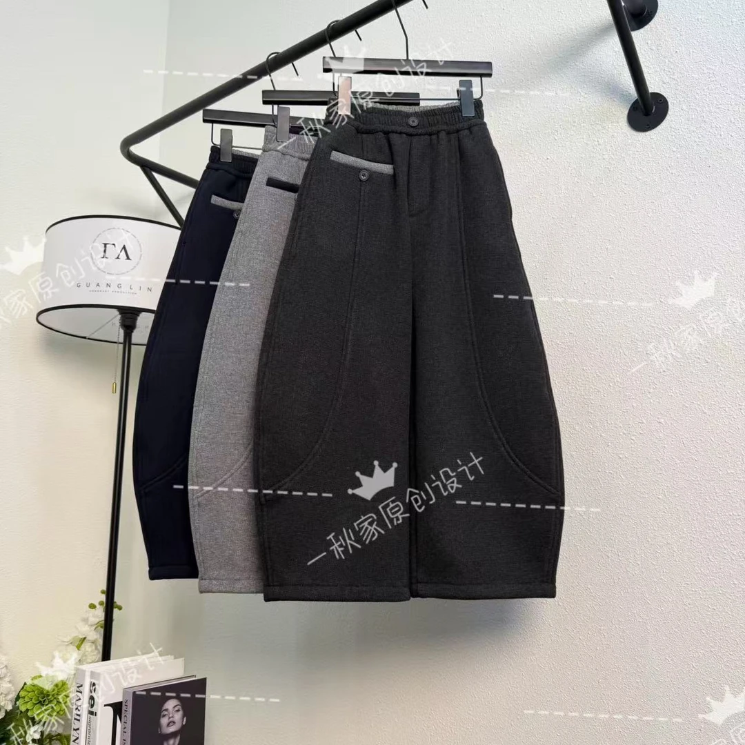 【原创高品质】儿童洋气毛呢阔腿弯刀裤2025冬季新款中大童加绒长裤