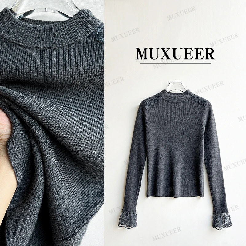 E138蕾丝拼接针织衫长袖