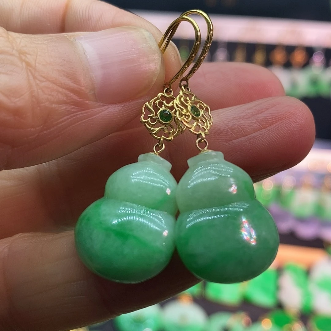 翡翠18K金镶嵌耳饰耳饰