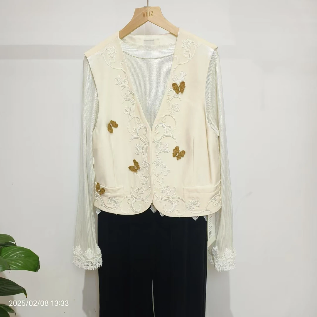 绣花马夹蝶恋花丝绒马甲短款时尚休闲百搭黑色复古民族风丝绒马甲