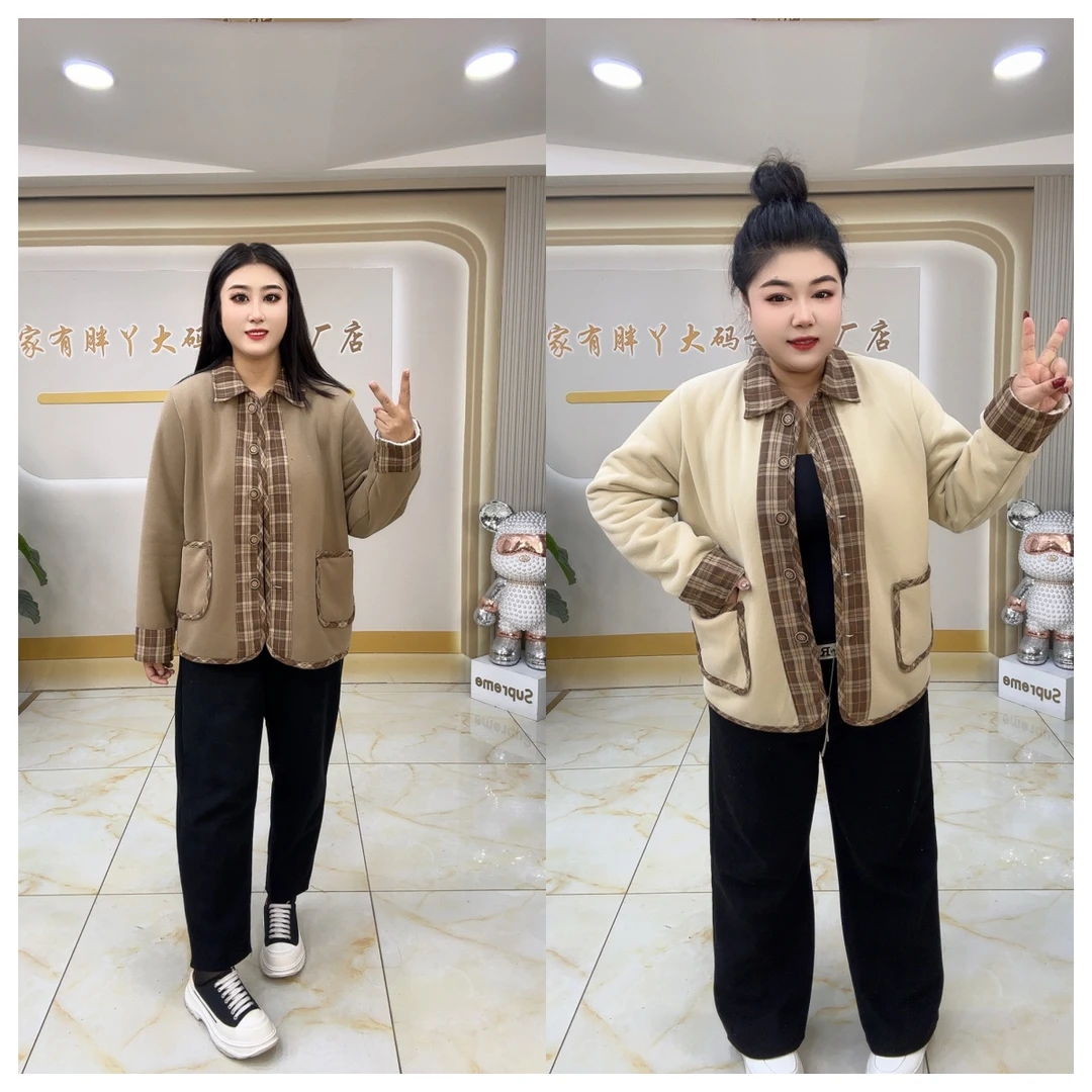 9025格子拼接加绒外套