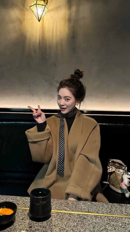 Ls韩系简约大气驼色双面羊绒外套气质短款