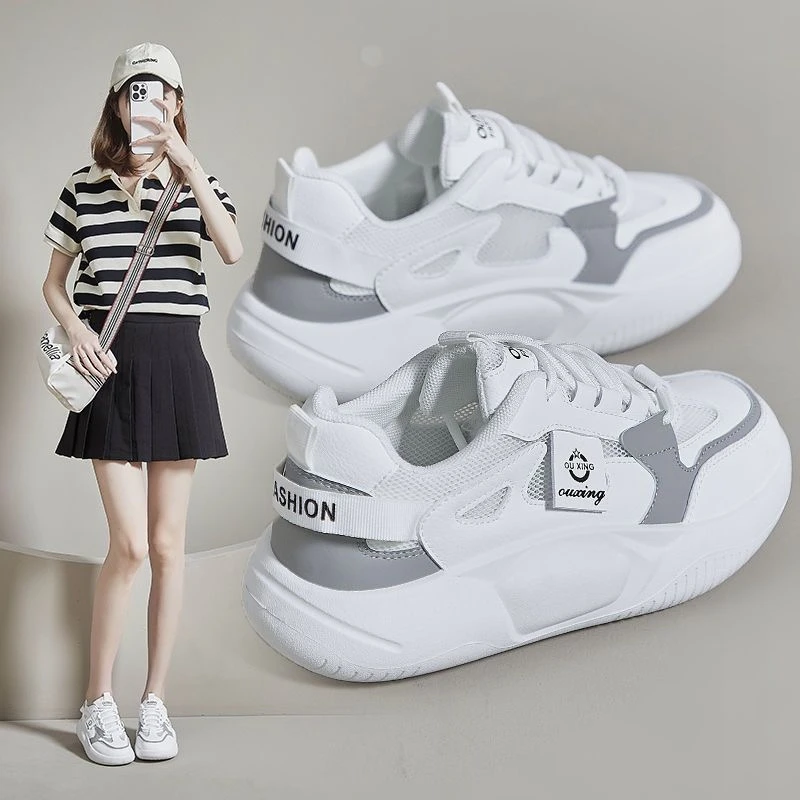 老爹鞋女2024夏季新款软底网面百搭运动鞋透气休闲厚底小白鞋F36