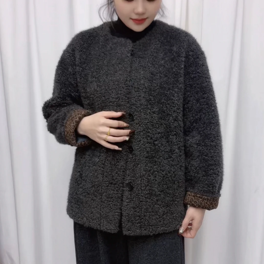 秋冬加厚中款百搭休闲女士颗粒毛毛外套冬季