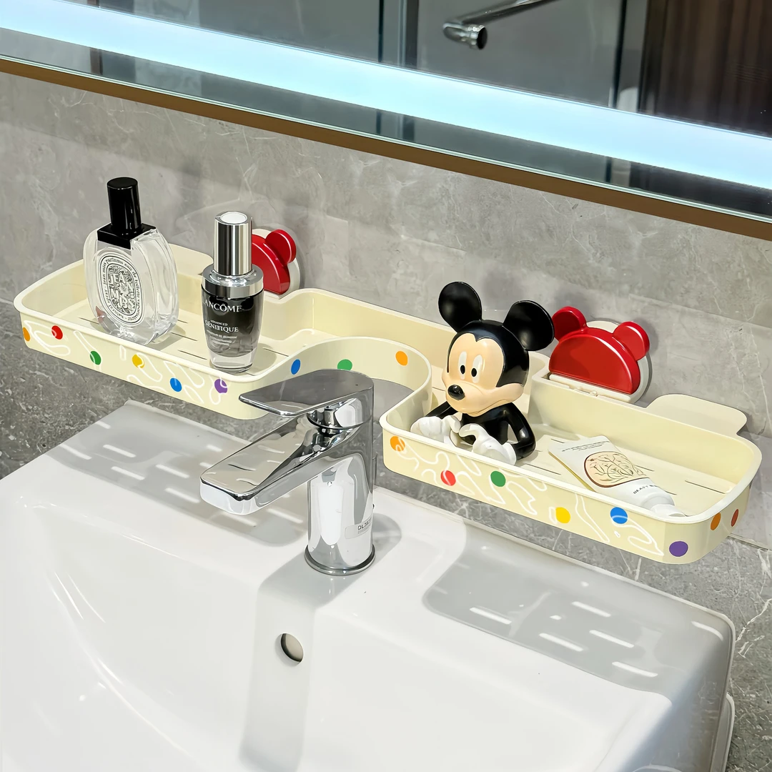 左左居里吸盘洗漱台水龙头置物架壁挂式免打孔卫生间洗手台收纳架