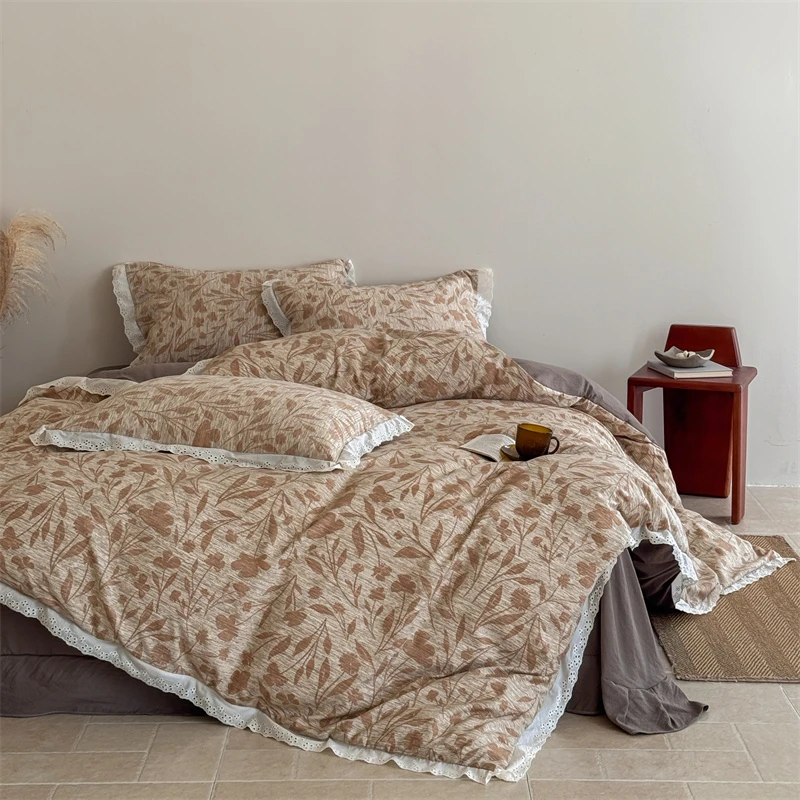 A类汉麻亚麻皱皱纱印花四件套615叶语静舍