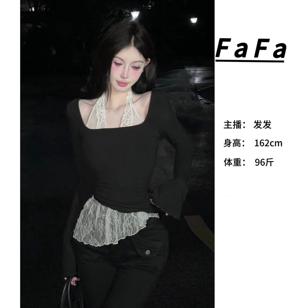 FaFa ●【布蕾小香】假两件上衣预Q4SY2518A显瘦长袖短款性感纯欲