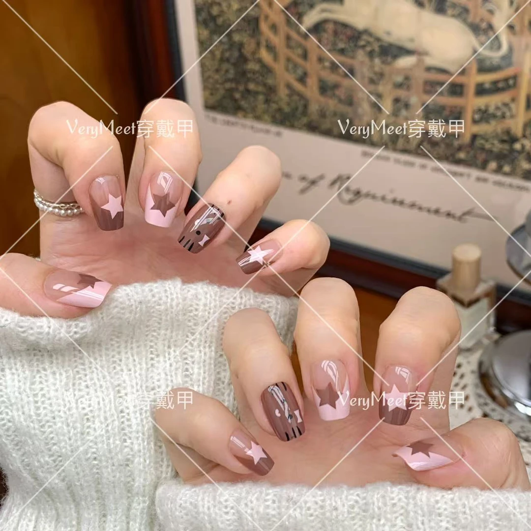 VERY MEETins高级感星星法式可爱猫猫甜酷风短方美甲贴068