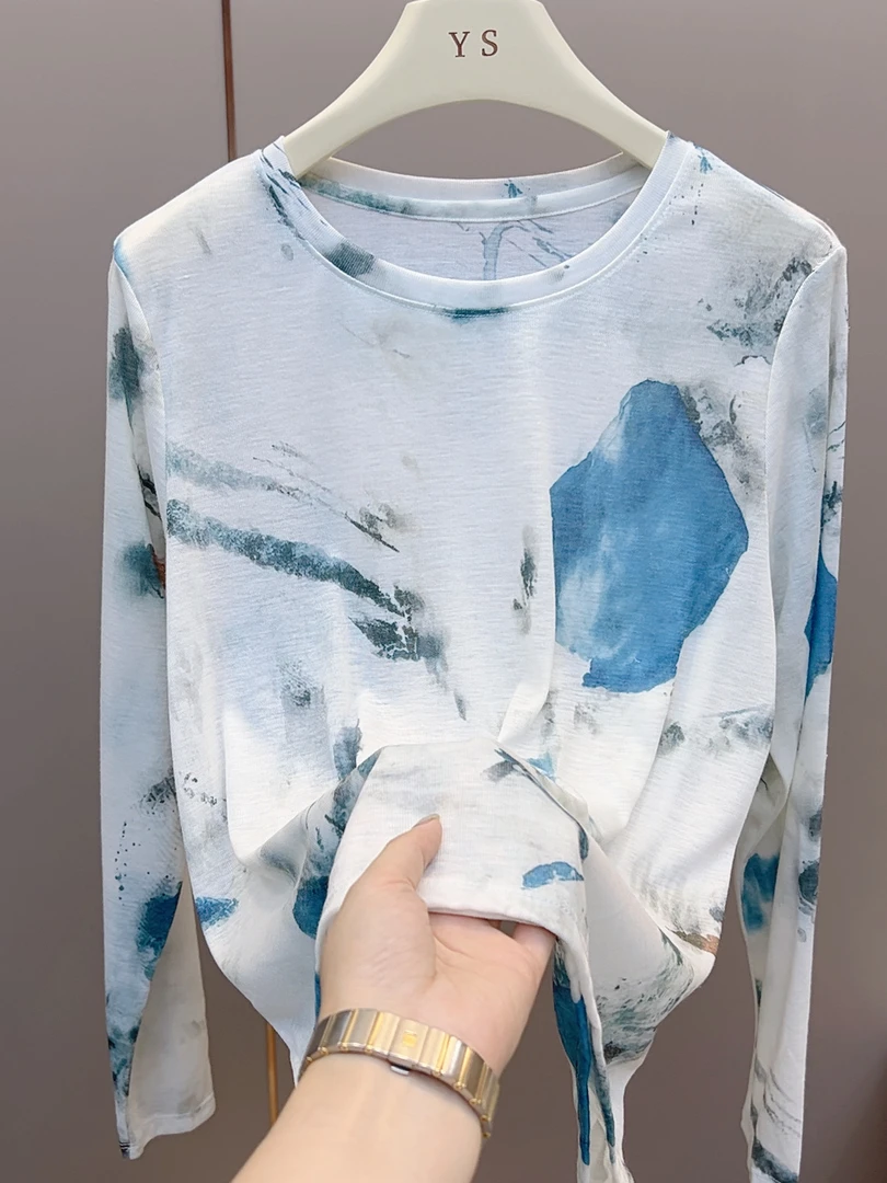 初秋家夏季新款一点墨兰长袖内搭衫