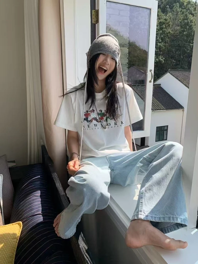 温柔瑶-Uncle Be#宽松字母卡通印花短袖T#9933【福福】