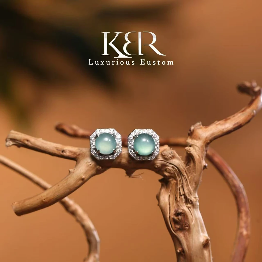 新款高定设计天然A货翡翠小钢蛋耳钉简约百搭时尚 KBR0326100