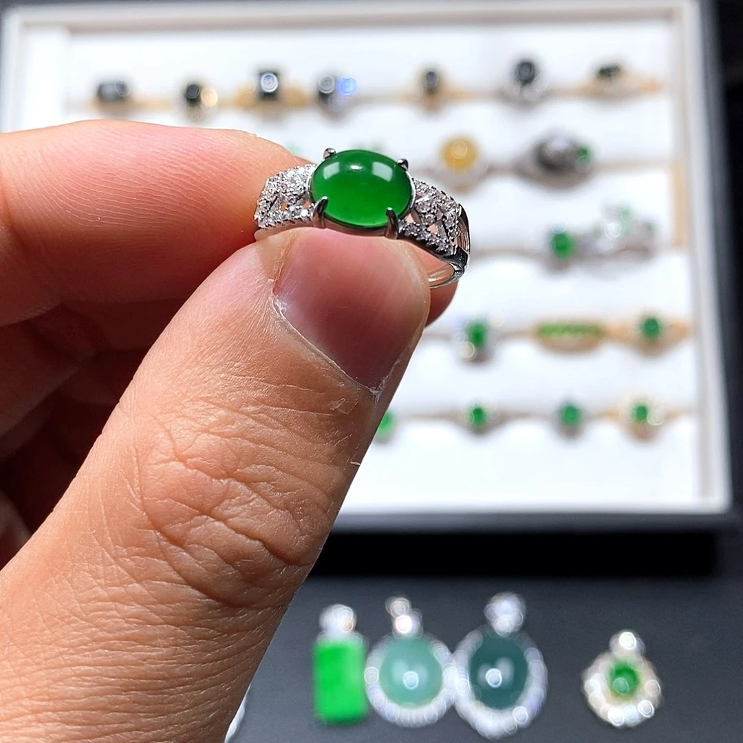 银S925镶嵌戒指翡翠戒指