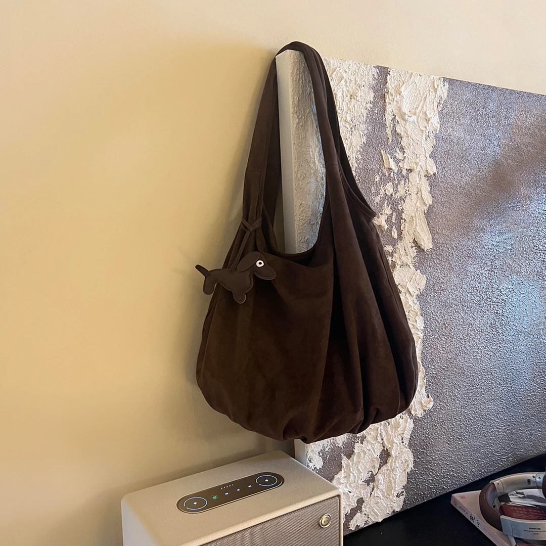 复古麂皮绒女士大容量单肩包慵懒风百搭款上班通勤大容量托特包包