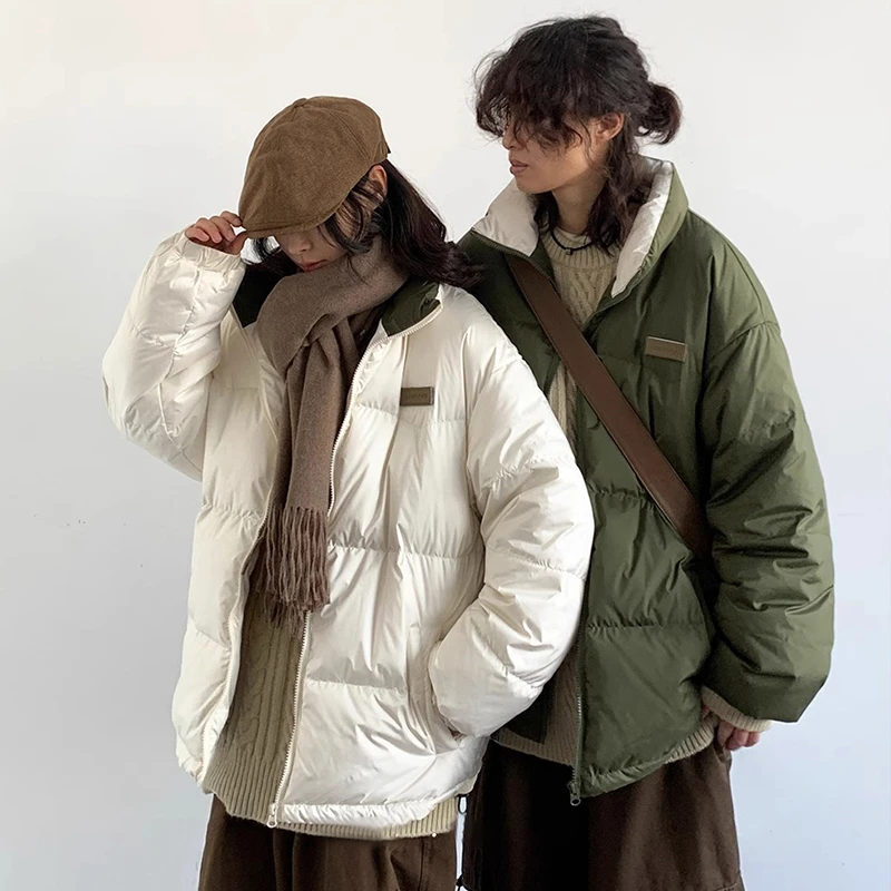 2024冬季新款日系复古立领情侣羽绒服男女生加厚保暖宽松工装外套