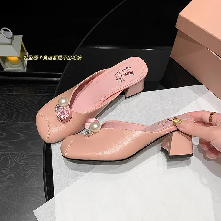 5.5cm头层羊皮鞋子今年流行包头拖鞋女款外穿2025新款夏季网红款