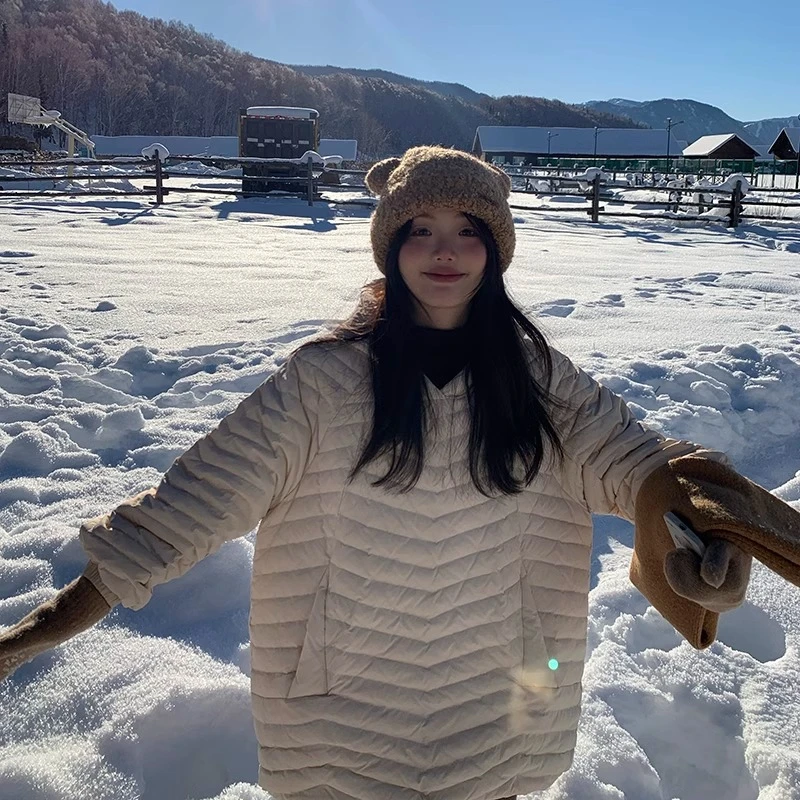 一三良品小个子 日系休闲连帽90白鸭绒套头羽绒服冬季外套T4B33